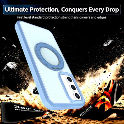 For Galaxy A17 / A16 / A26 5G Silicone Magnetic Anti-drop Protective Phone Case with 360 Rotating Holder(Light Blue)