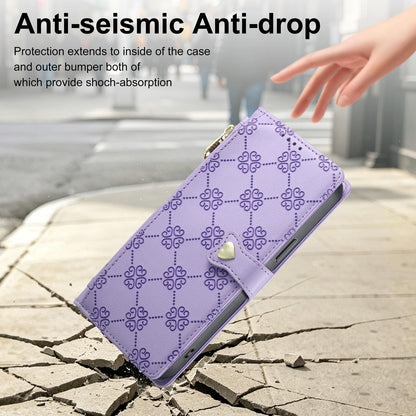 For Redmi K70 Ultra Zipper Wallet Heart Buckle Vegan Leather Phone Case with Wrist Strap(Purple)