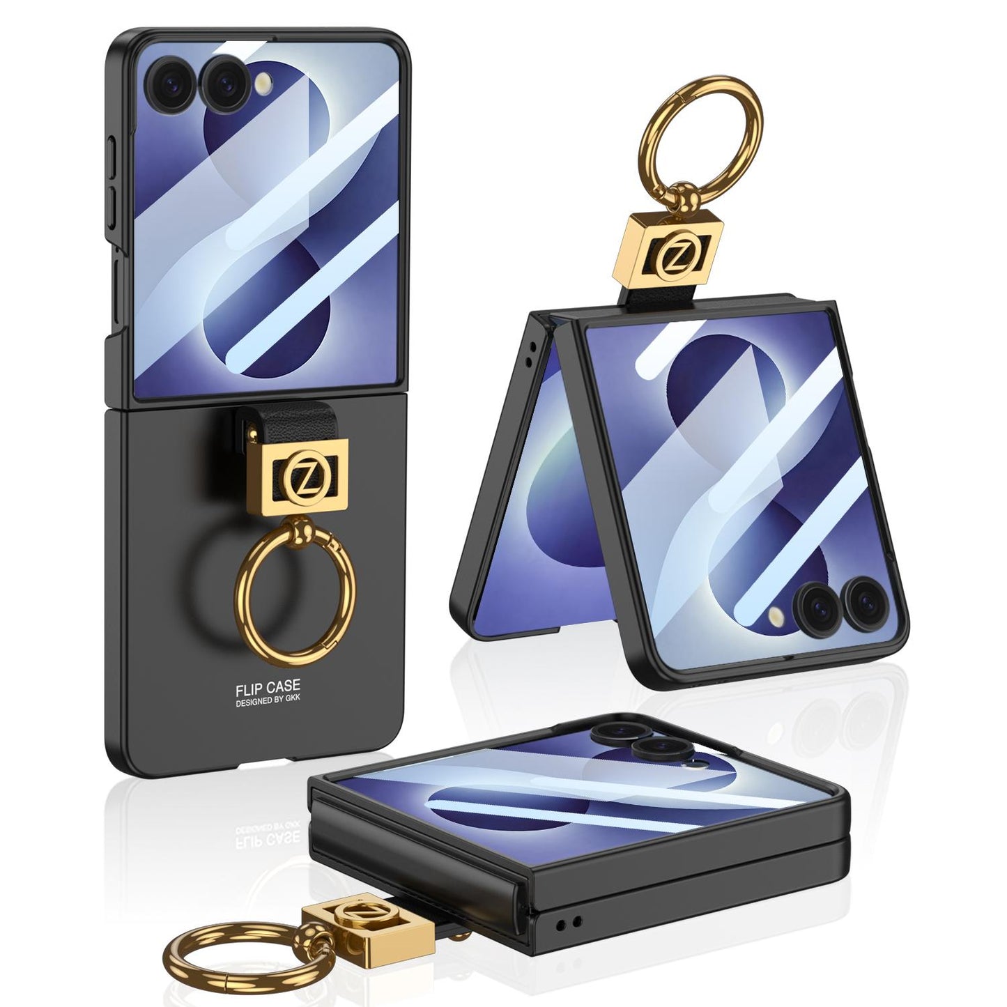 For Galaxy Z Flip8 5G GKK Ultra-thin Z Ring Holder PC Phone Case(Black)