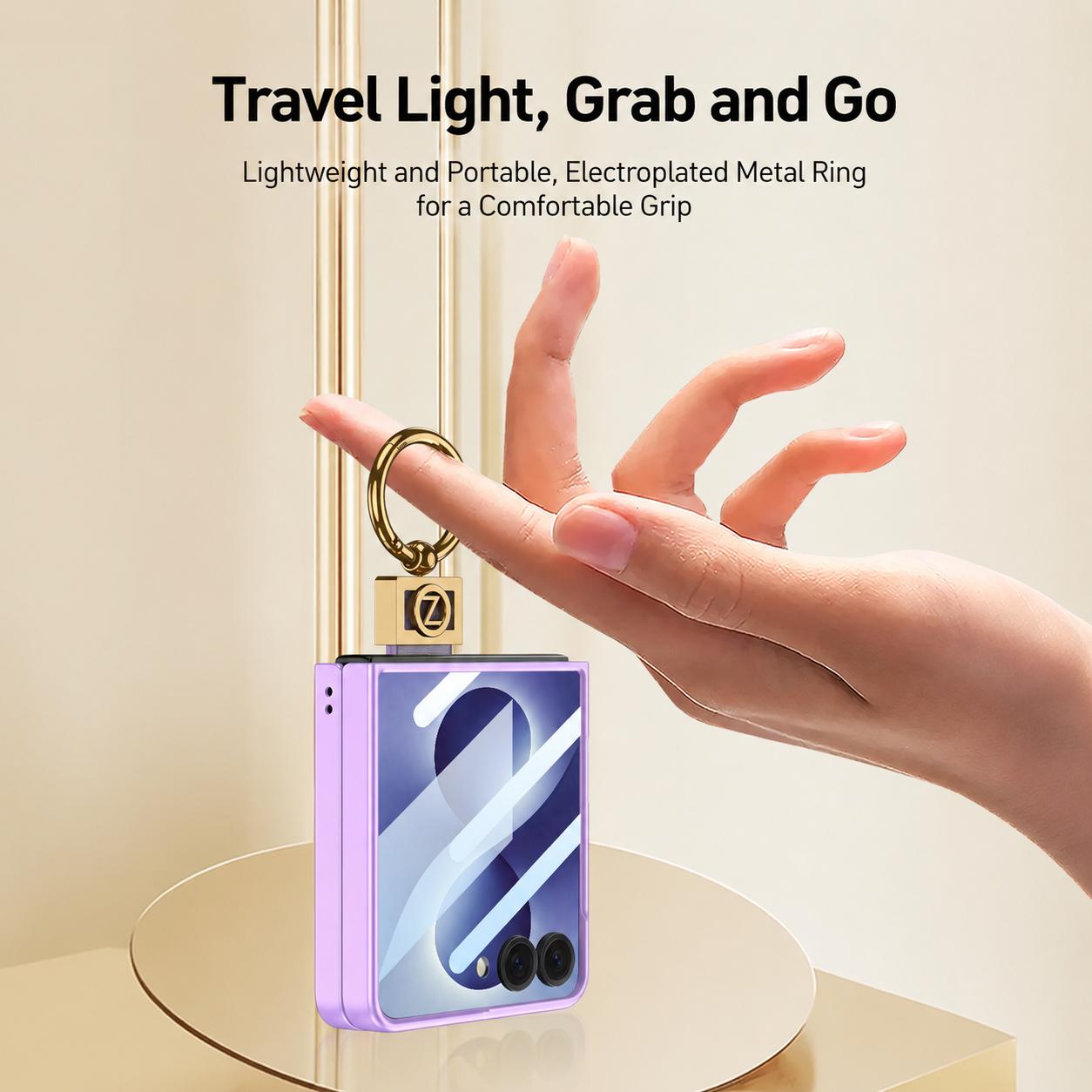 For Galaxy Z Flip8 5G GKK Ultra-thin Z Ring Holder PC Phone Case(Titanium Gray)