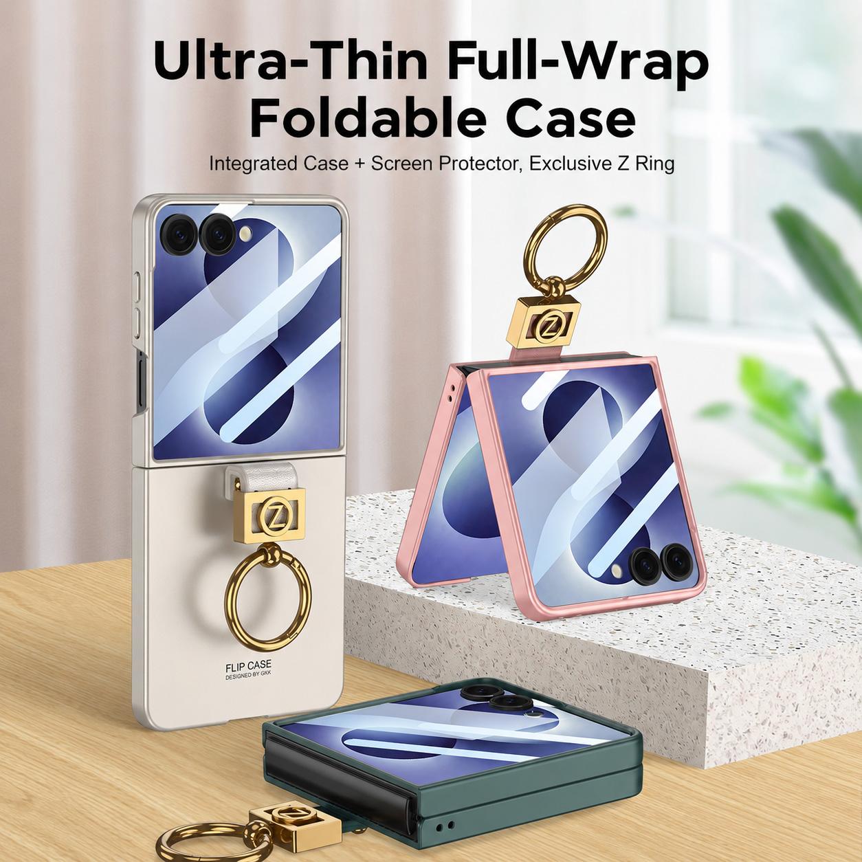 For Galaxy Z Flip8 5G GKK Ultra-thin Z Ring Holder PC Phone Case(Titanium Gray)