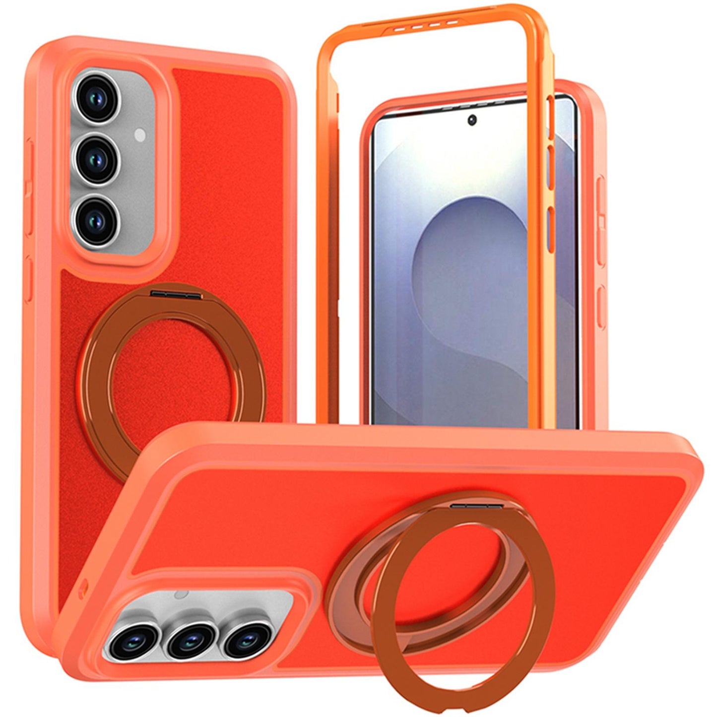 For Galaxy S26 / S25 FE 5G Silicone Magnetic Anti-drop Protective Phone Case with 360 Rotating Holder(Orange)