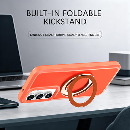 For Galaxy S26 / S25 FE 5G Silicone Magnetic Anti-drop Protective Phone Case with 360 Rotating Holder(Orange)