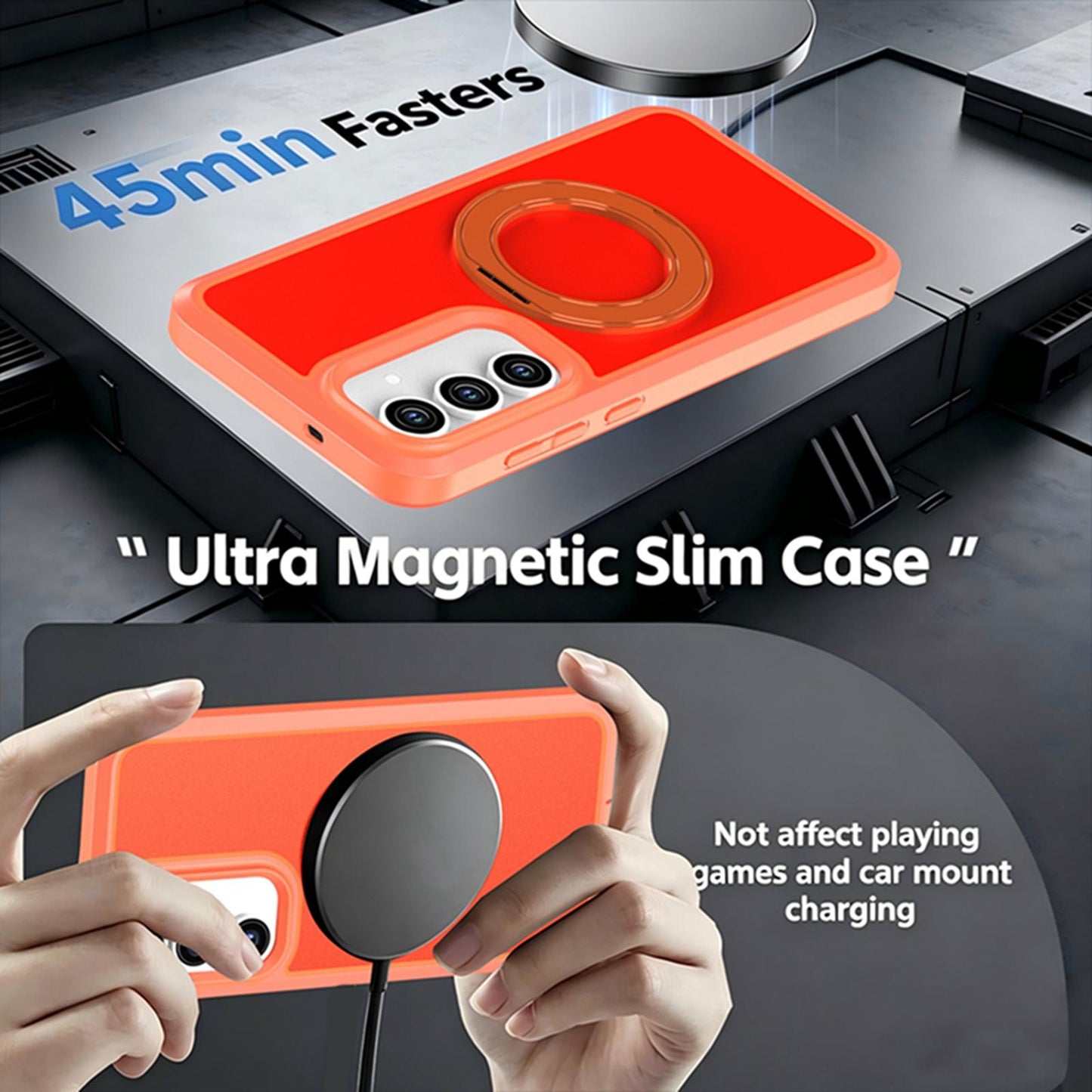 For Galaxy S26 / S25 FE 5G Silicone Magnetic Anti-drop Protective Phone Case with 360 Rotating Holder(Orange)