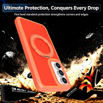 For Galaxy S26 / S25 FE 5G Silicone Magnetic Anti-drop Protective Phone Case with 360 Rotating Holder(Orange)