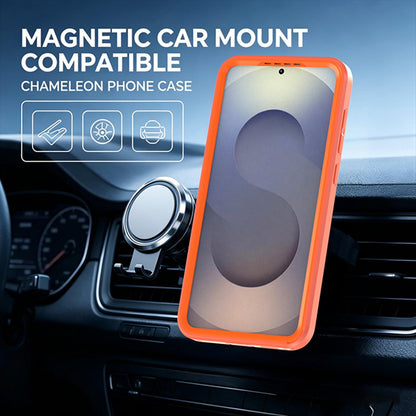 For Galaxy S26 / S25 FE 5G Silicone Magnetic Anti-drop Protective Phone Case with 360 Rotating Holder(Orange)