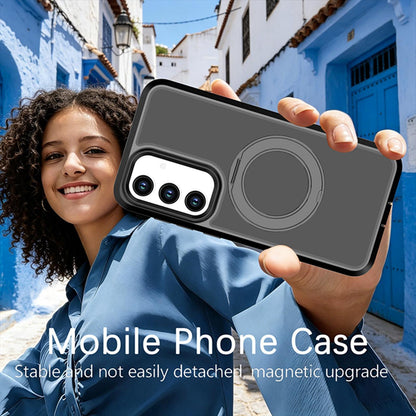 For Galaxy S26 / S25 FE 5G Silicone Magnetic Anti-drop Protective Phone Case with 360 Rotating Holder(Black)