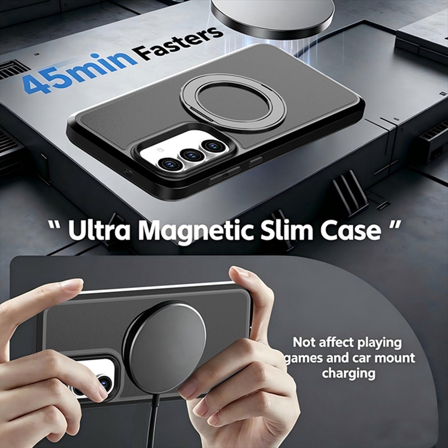 For Galaxy S26 / S25 FE 5G Silicone Magnetic Anti-drop Protective Phone Case with 360 Rotating Holder(Black)