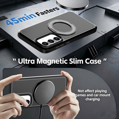 For Galaxy S26 / S25 FE 5G Silicone Magnetic Anti-drop Protective Phone Case with 360 Rotating Holder(Black)