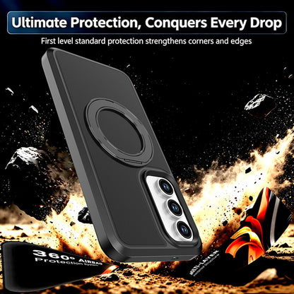 For Galaxy S26 / S25 FE 5G Silicone Magnetic Anti-drop Protective Phone Case with 360 Rotating Holder(Black)