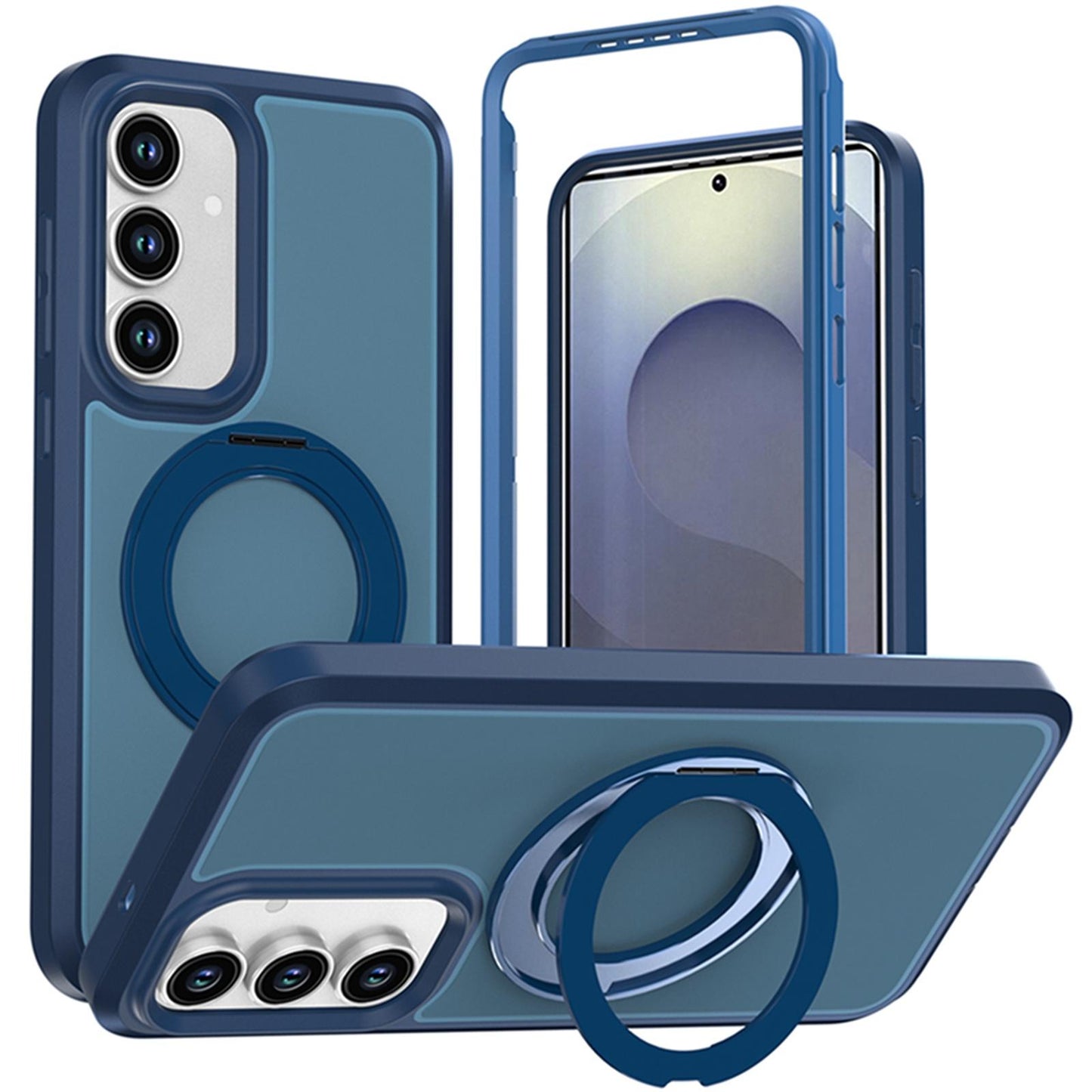 For Galaxy S26 / S25 FE 5G Silicone Magnetic Anti-drop Protective Phone Case with 360 Rotating Holder(Blue)