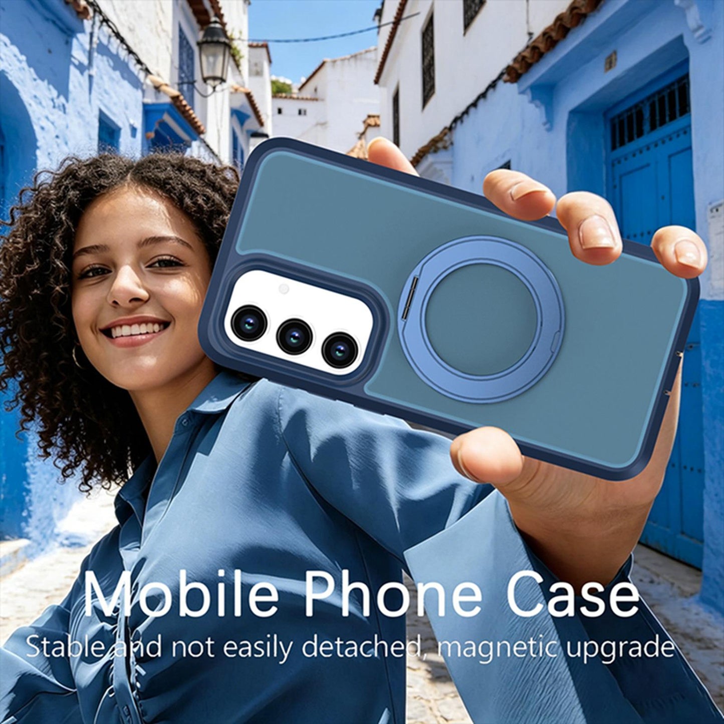 For Galaxy S26 / S25 FE 5G Silicone Magnetic Anti-drop Protective Phone Case with 360 Rotating Holder(Blue)