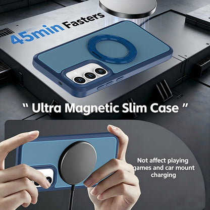 For Galaxy S26 / S25 FE 5G Silicone Magnetic Anti-drop Protective Phone Case with 360 Rotating Holder(Blue)