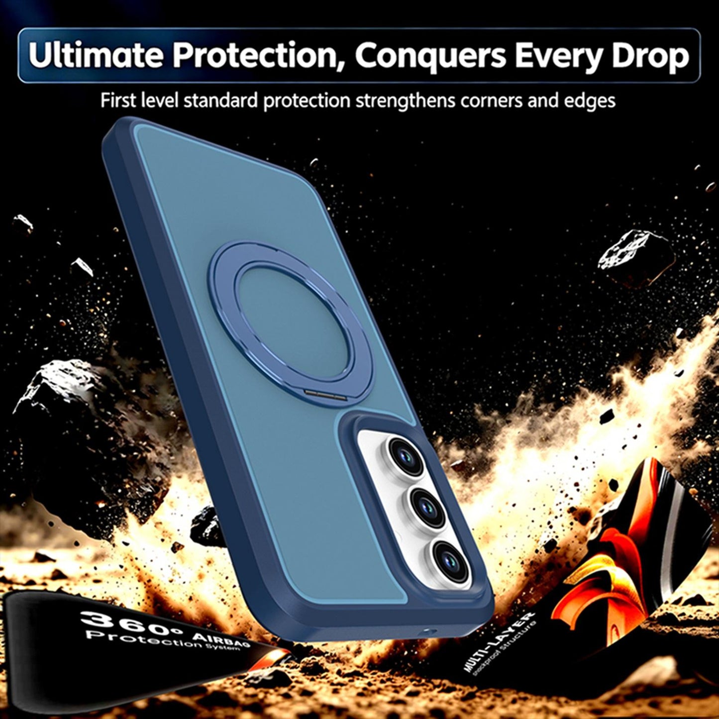 For Galaxy S26 / S25 FE 5G Silicone Magnetic Anti-drop Protective Phone Case with 360 Rotating Holder(Blue)