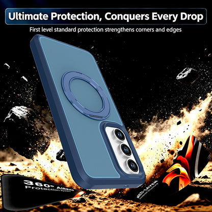 For Galaxy S26 / S25 FE 5G Silicone Magnetic Anti-drop Protective Phone Case with 360 Rotating Holder(Blue)