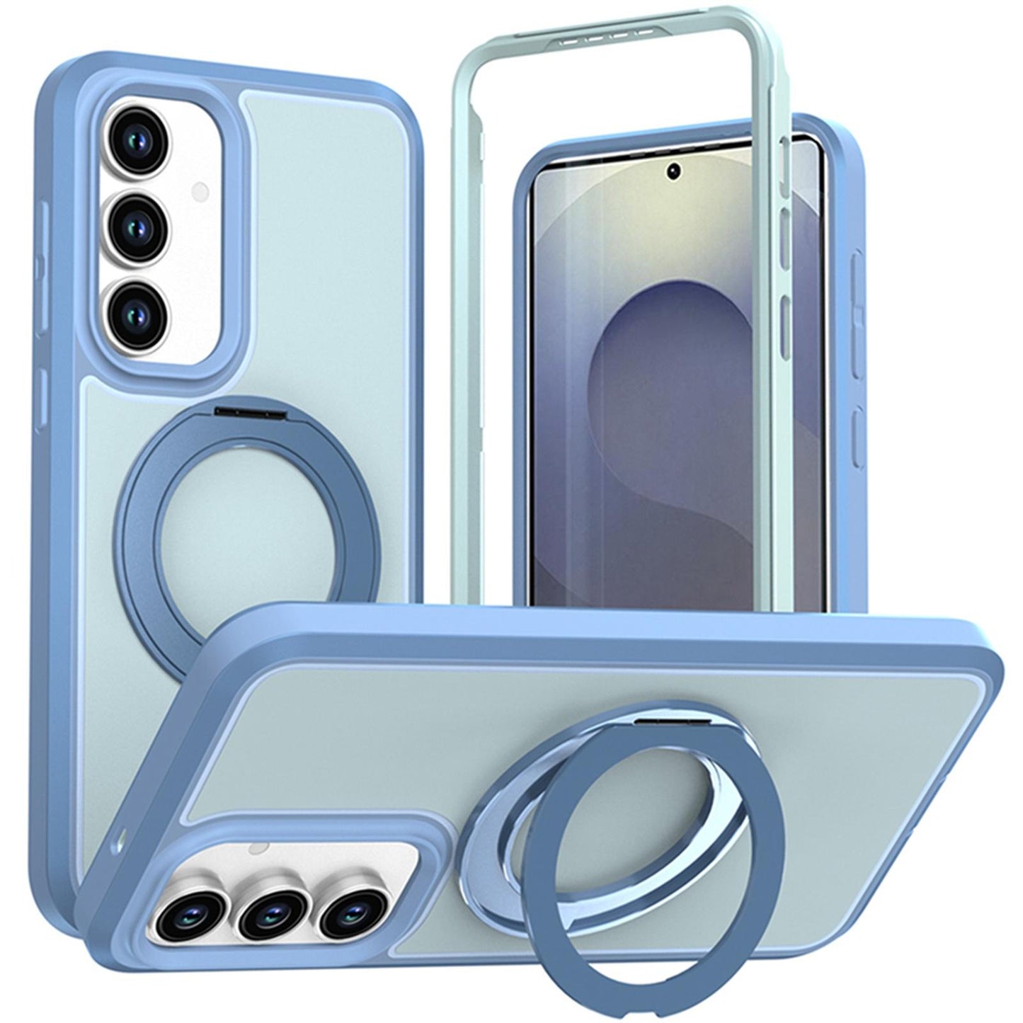 For Galaxy S26 / S25 FE 5G Silicone Magnetic Anti-drop Protective Phone Case with 360 Rotating Holder(Light Blue)