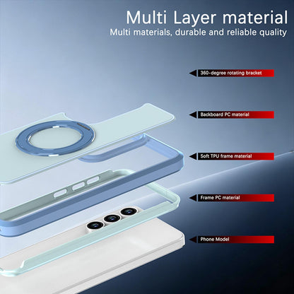 For Galaxy S26 / S25 FE 5G Silicone Magnetic Anti-drop Protective Phone Case with 360 Rotating Holder(Light Blue)