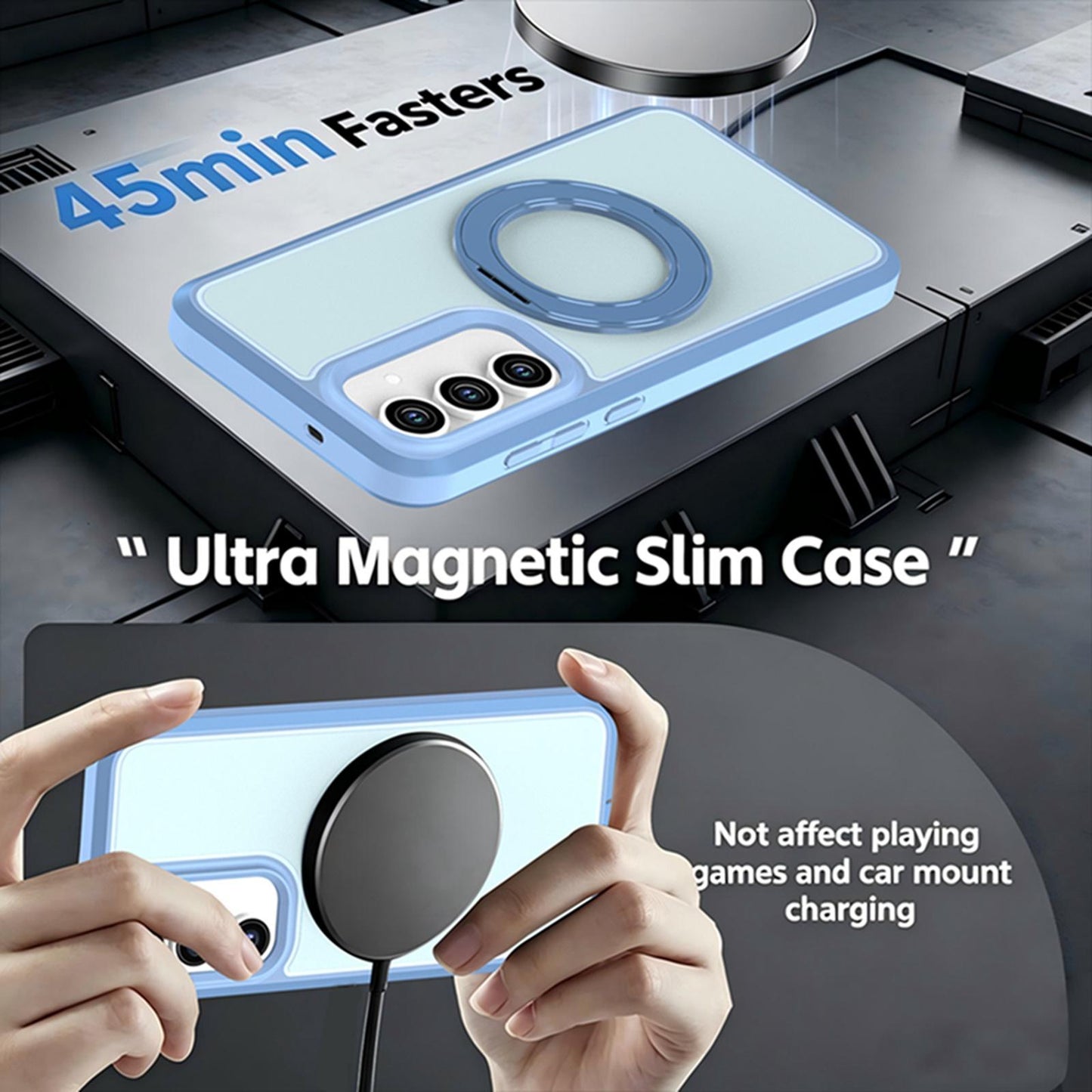 For Galaxy S26 / S25 FE 5G Silicone Magnetic Anti-drop Protective Phone Case with 360 Rotating Holder(Light Blue)