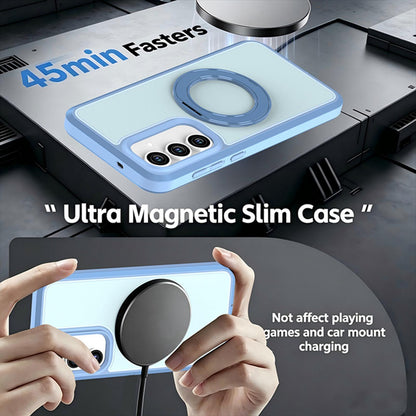 For Galaxy S26 / S25 FE 5G Silicone Magnetic Anti-drop Protective Phone Case with 360 Rotating Holder(Light Blue)