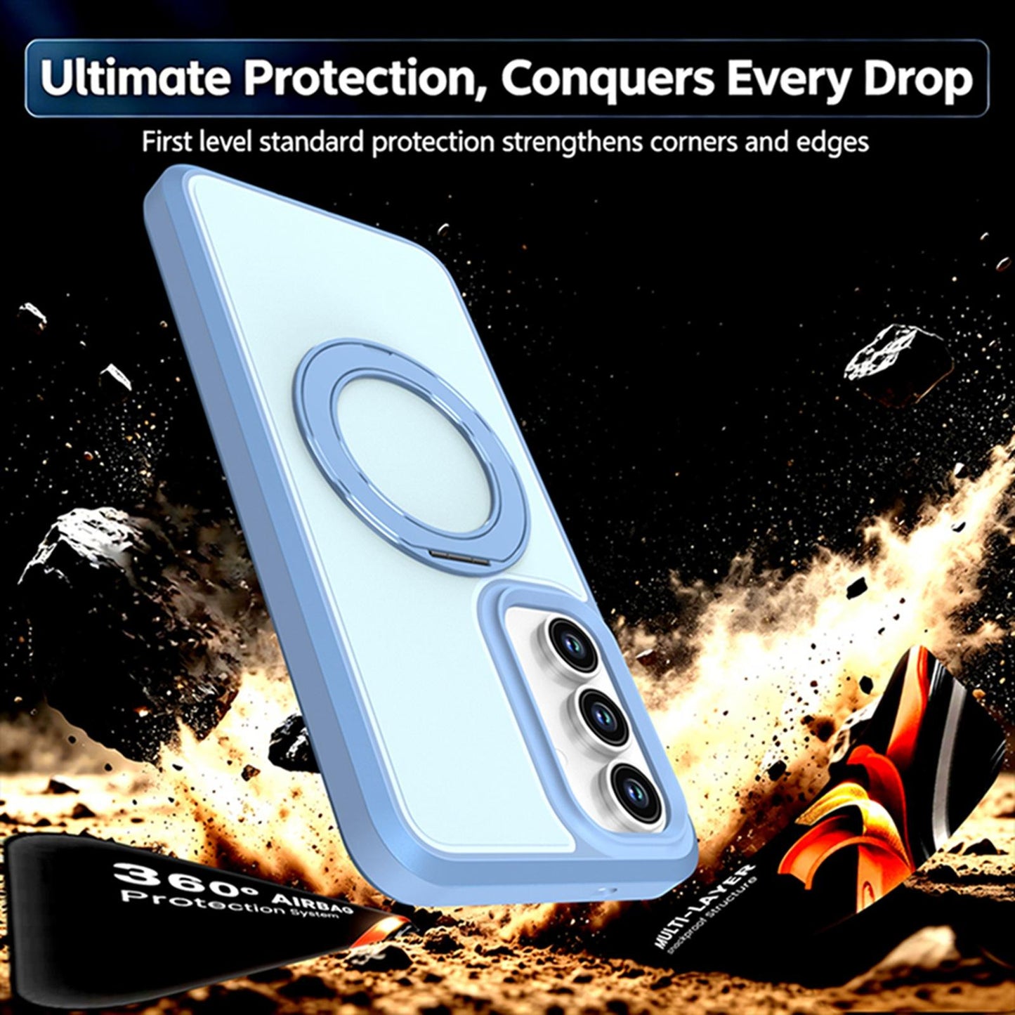 For Galaxy S26 / S25 FE 5G Silicone Magnetic Anti-drop Protective Phone Case with 360 Rotating Holder(Light Blue)