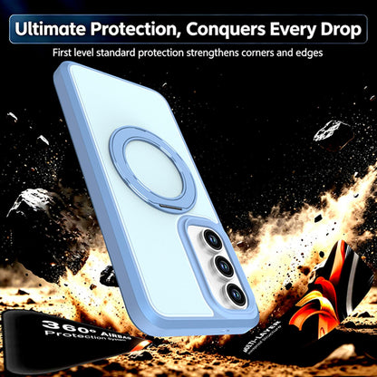 For Galaxy S26 / S25 FE 5G Silicone Magnetic Anti-drop Protective Phone Case with 360 Rotating Holder(Light Blue)