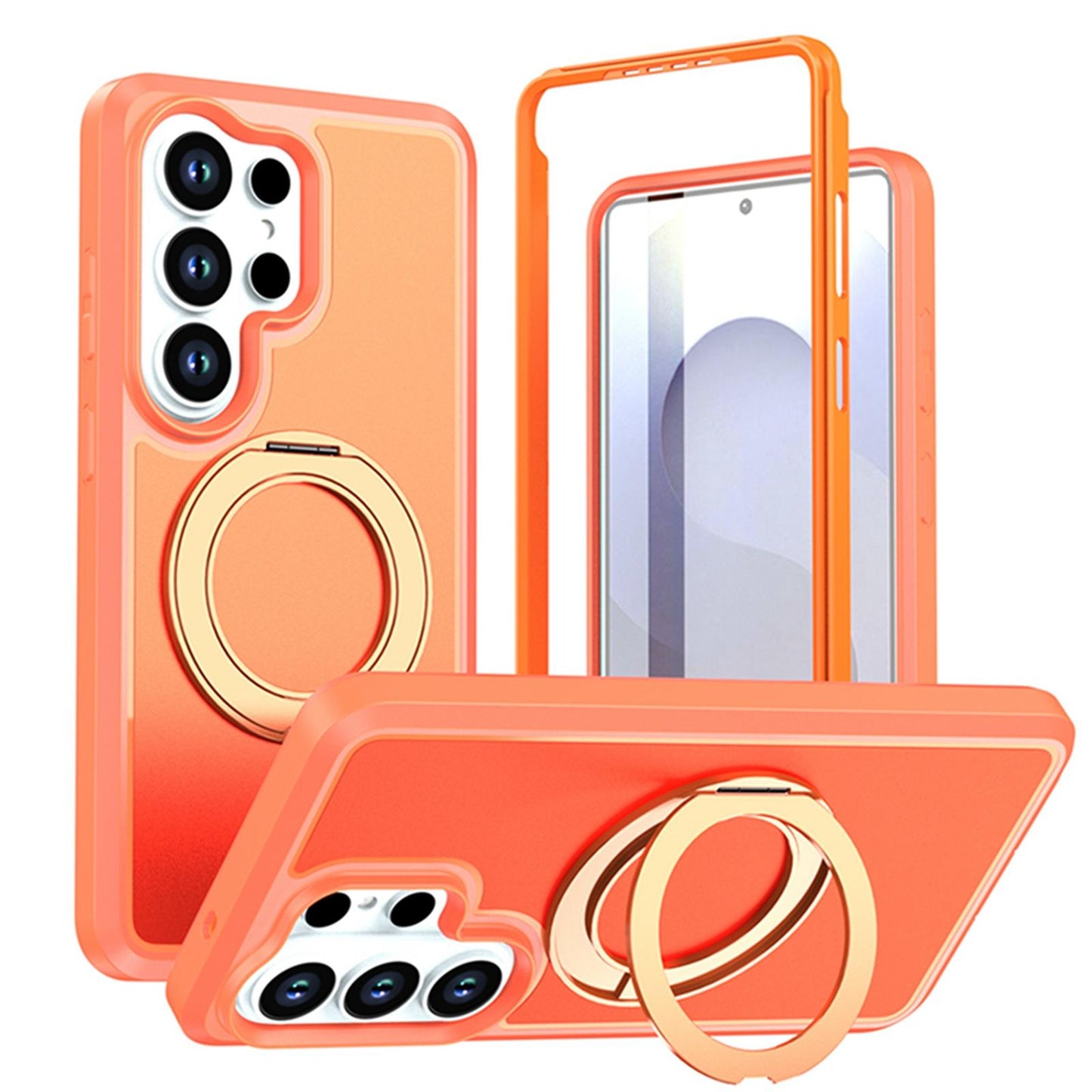 For Galaxy S26 Ultra 5G Silicone Magnetic Anti-drop Protective Phone Case with 360 Rotating Holder(Orange)