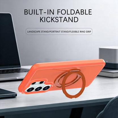 For Galaxy S26 Ultra 5G Silicone Magnetic Anti-drop Protective Phone Case with 360 Rotating Holder(Orange)