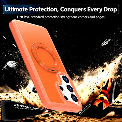 For Galaxy S26 Ultra 5G Silicone Magnetic Anti-drop Protective Phone Case with 360 Rotating Holder(Orange)