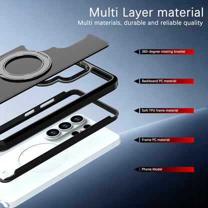 For Galaxy S26 Ultra 5G Silicone Magnetic Anti-drop Protective Phone Case with 360 Rotating Holder(Black)