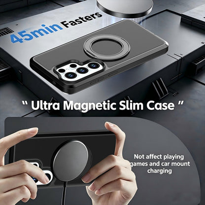For Galaxy S26 Ultra 5G Silicone Magnetic Anti-drop Protective Phone Case with 360 Rotating Holder(Black)