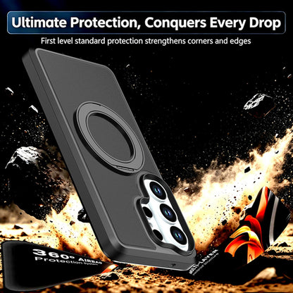 For Galaxy S26 Ultra 5G Silicone Magnetic Anti-drop Protective Phone Case with 360 Rotating Holder(Black)