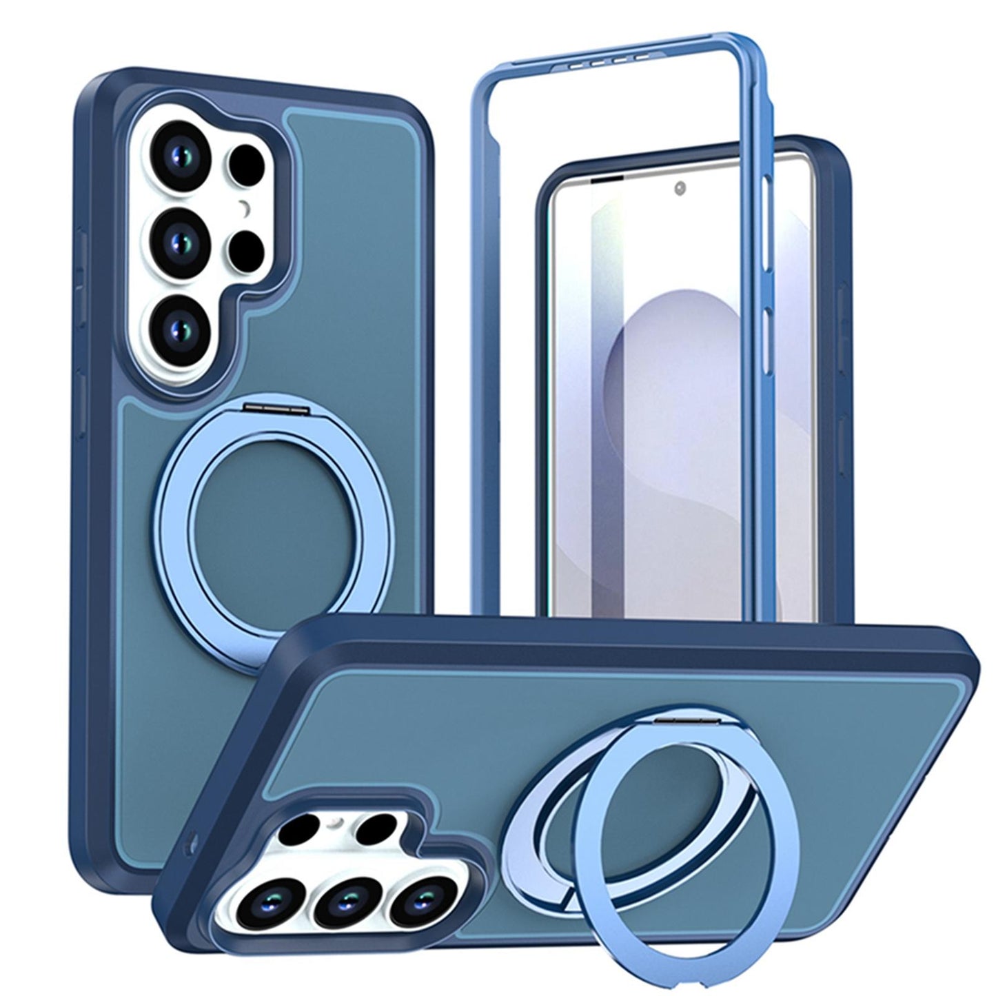 For Galaxy S26 Ultra 5G Silicone Magnetic Anti-drop Protective Phone Case with 360 Rotating Holder(Blue)