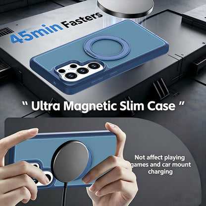 For Galaxy S26 Ultra 5G Silicone Magnetic Anti-drop Protective Phone Case with 360 Rotating Holder(Blue)