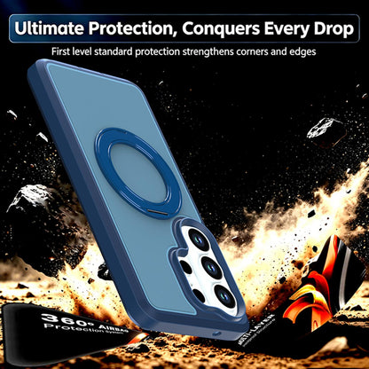 For Galaxy S26 Ultra 5G Silicone Magnetic Anti-drop Protective Phone Case with 360 Rotating Holder(Blue)