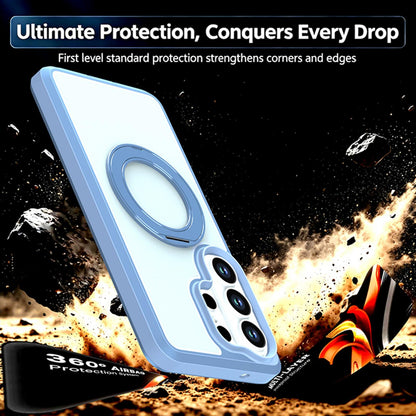 For Galaxy S26 Ultra 5G Silicone Magnetic Anti-drop Protective Phone Case with 360 Rotating Holder(Light Blue)
