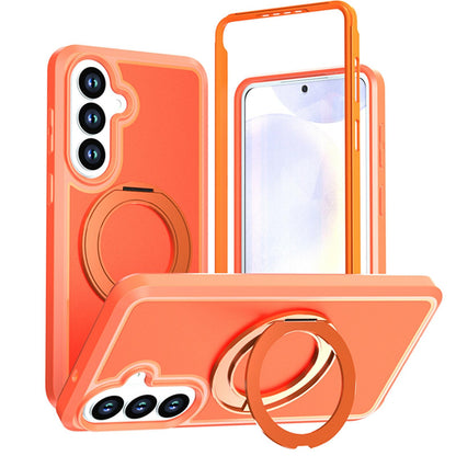 For Galaxy S26 5G Silicone Magnetic Anti-drop Protective Phone Case with 360 Rotating Holder(Orange)