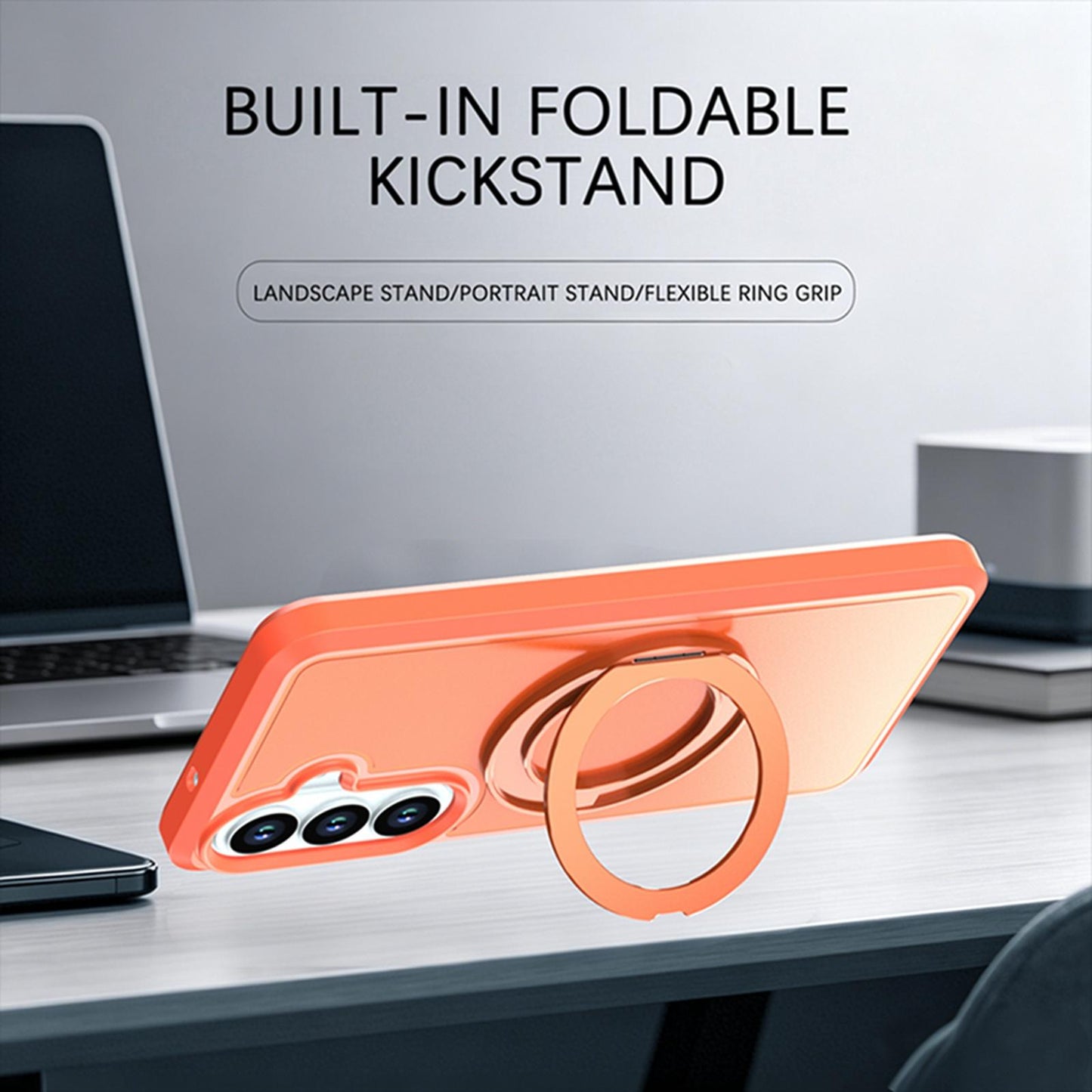 For Galaxy S26 5G Silicone Magnetic Anti-drop Protective Phone Case with 360 Rotating Holder(Orange)