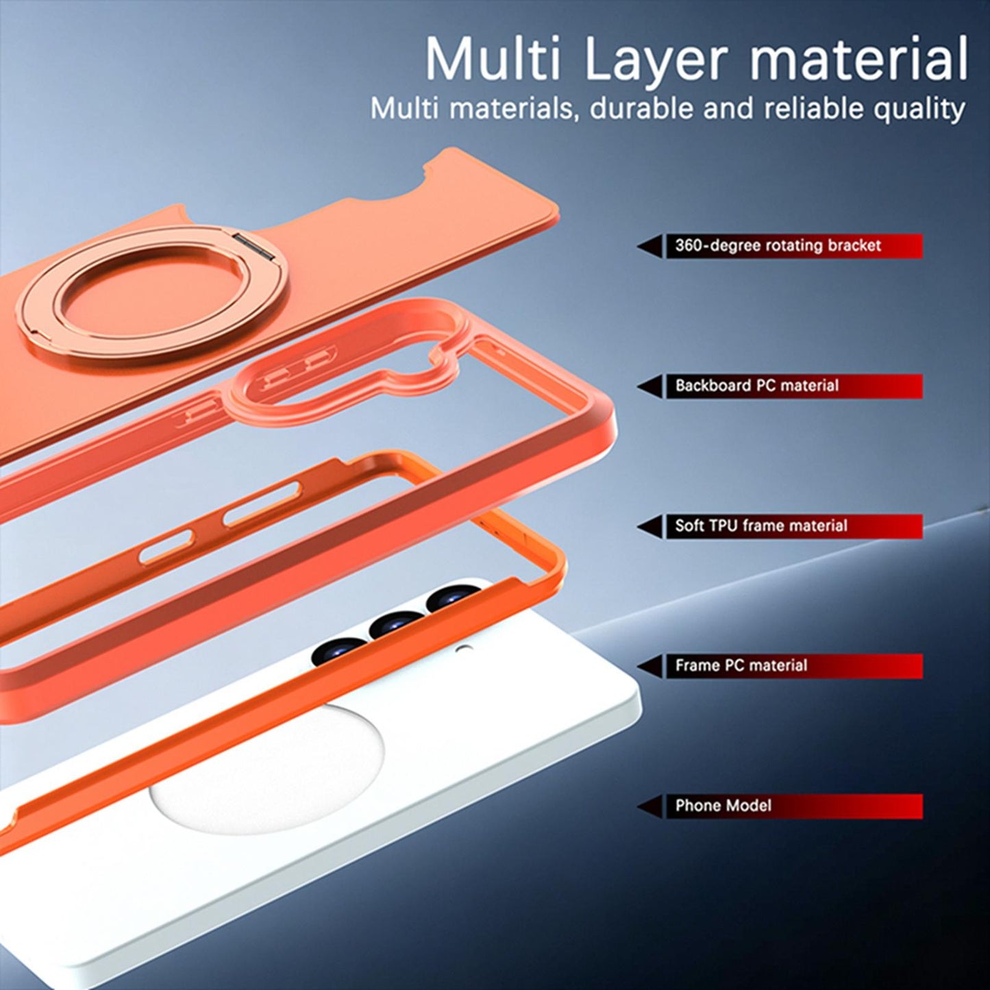 For Galaxy S26 5G Silicone Magnetic Anti-drop Protective Phone Case with 360 Rotating Holder(Orange)