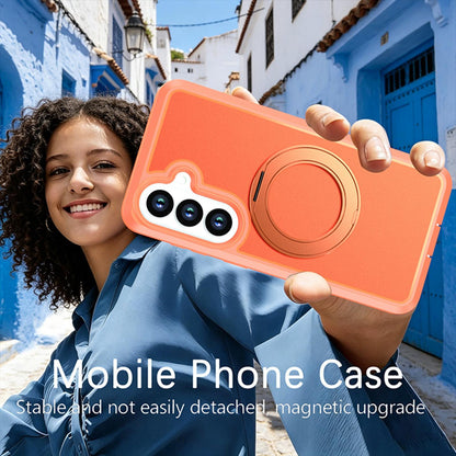 For Galaxy S26 5G Silicone Magnetic Anti-drop Protective Phone Case with 360 Rotating Holder(Orange)
