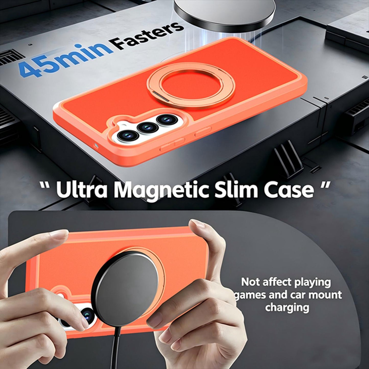For Galaxy S26 5G Silicone Magnetic Anti-drop Protective Phone Case with 360 Rotating Holder(Orange)