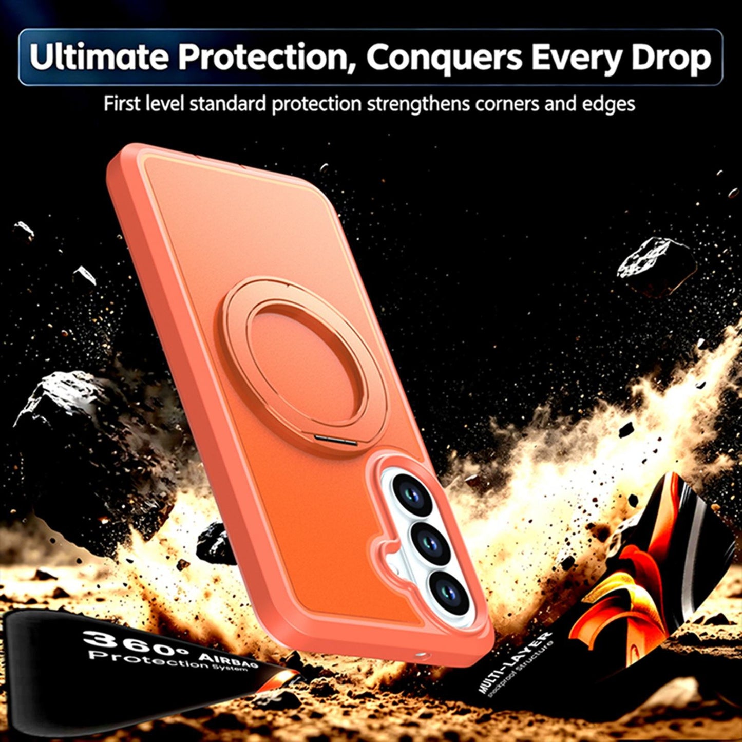 For Galaxy S26 5G Silicone Magnetic Anti-drop Protective Phone Case with 360 Rotating Holder(Orange)