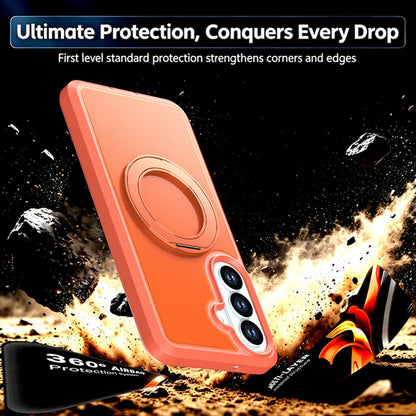 For Galaxy S26 5G Silicone Magnetic Anti-drop Protective Phone Case with 360 Rotating Holder(Orange)