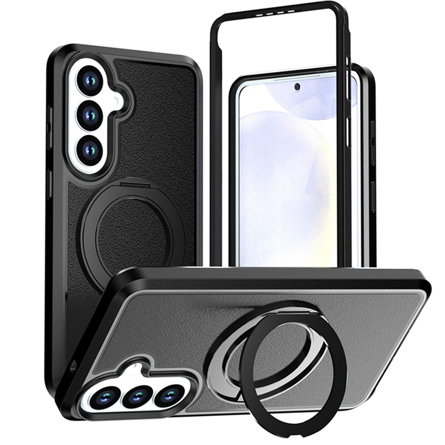 For Galaxy S26 5G Silicone Magnetic Anti-drop Protective Phone Case with 360 Rotating Holder(Black)