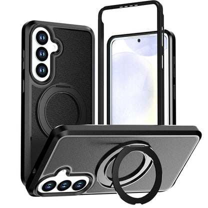 For Galaxy S26 5G Silicone Magnetic Anti-drop Protective Phone Case with 360 Rotating Holder(Black)