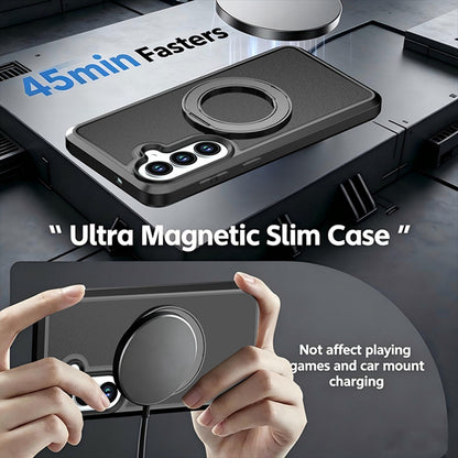 For Galaxy S26 5G Silicone Magnetic Anti-drop Protective Phone Case with 360 Rotating Holder(Black)