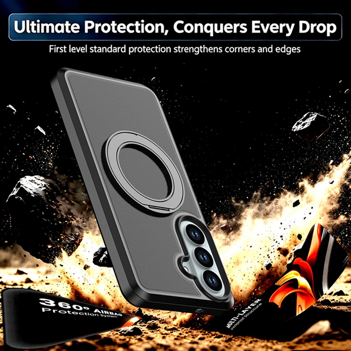 For Galaxy S26 5G Silicone Magnetic Anti-drop Protective Phone Case with 360 Rotating Holder(Black)