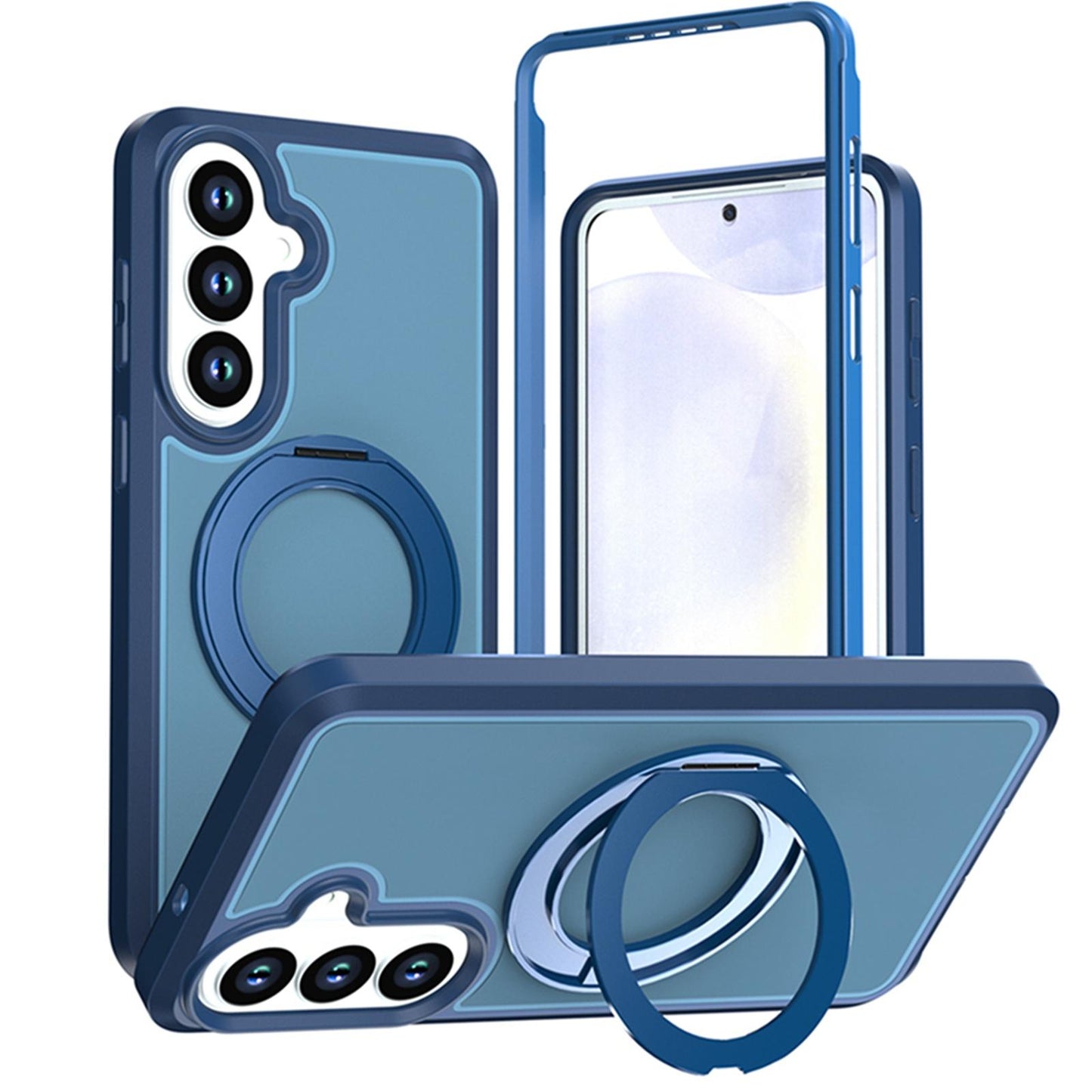 For Galaxy S26 5G Silicone Magnetic Anti-drop Protective Phone Case with 360 Rotating Holder(Blue)