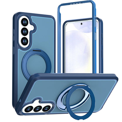 For Galaxy S26 5G Silicone Magnetic Anti-drop Protective Phone Case with 360 Rotating Holder(Blue)