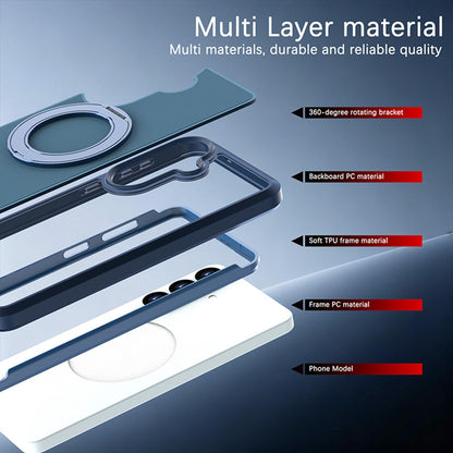 For Galaxy S26 5G Silicone Magnetic Anti-drop Protective Phone Case with 360 Rotating Holder(Blue)