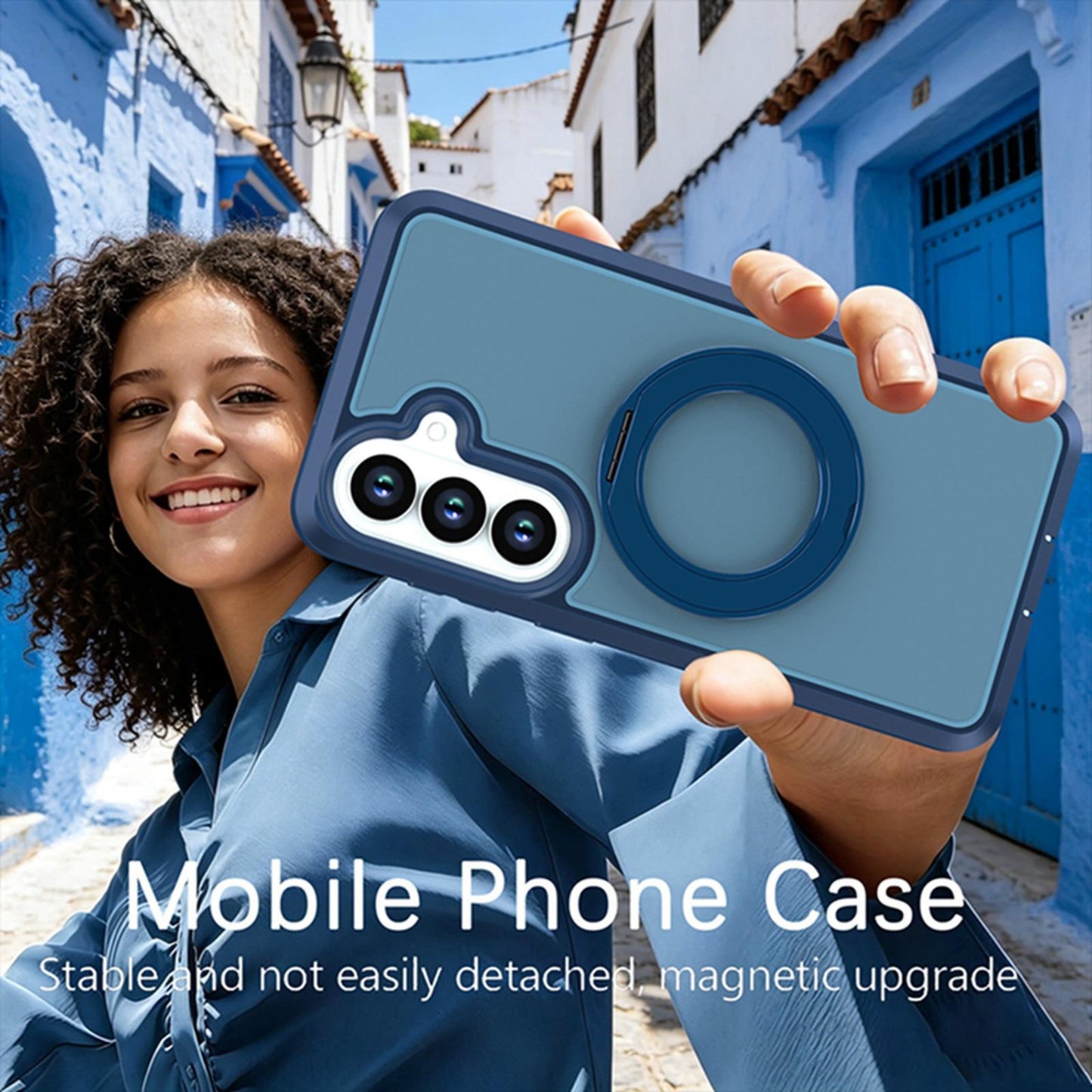 For Galaxy S26 5G Silicone Magnetic Anti-drop Protective Phone Case with 360 Rotating Holder(Blue)